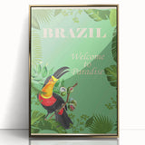 Brazil Retro Travel Poster | Tropical Paradise & Toucan Art