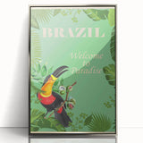 Brazil Retro Travel Poster | Tropical Paradise & Toucan Art