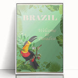 Brazil Retro Travel Poster | Tropical Paradise & Toucan Art