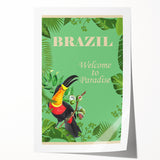 Brazil Retro Travel Poster | Tropical Paradise & Toucan Art