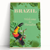 Brazil Retro Travel Poster | Tropical Paradise & Toucan Art