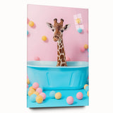 Colorful Giraffe Bathroom Wall Art - Playful Pastel Decor