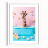Colorful Giraffe Bathroom Wall Art - Playful Pastel Decor