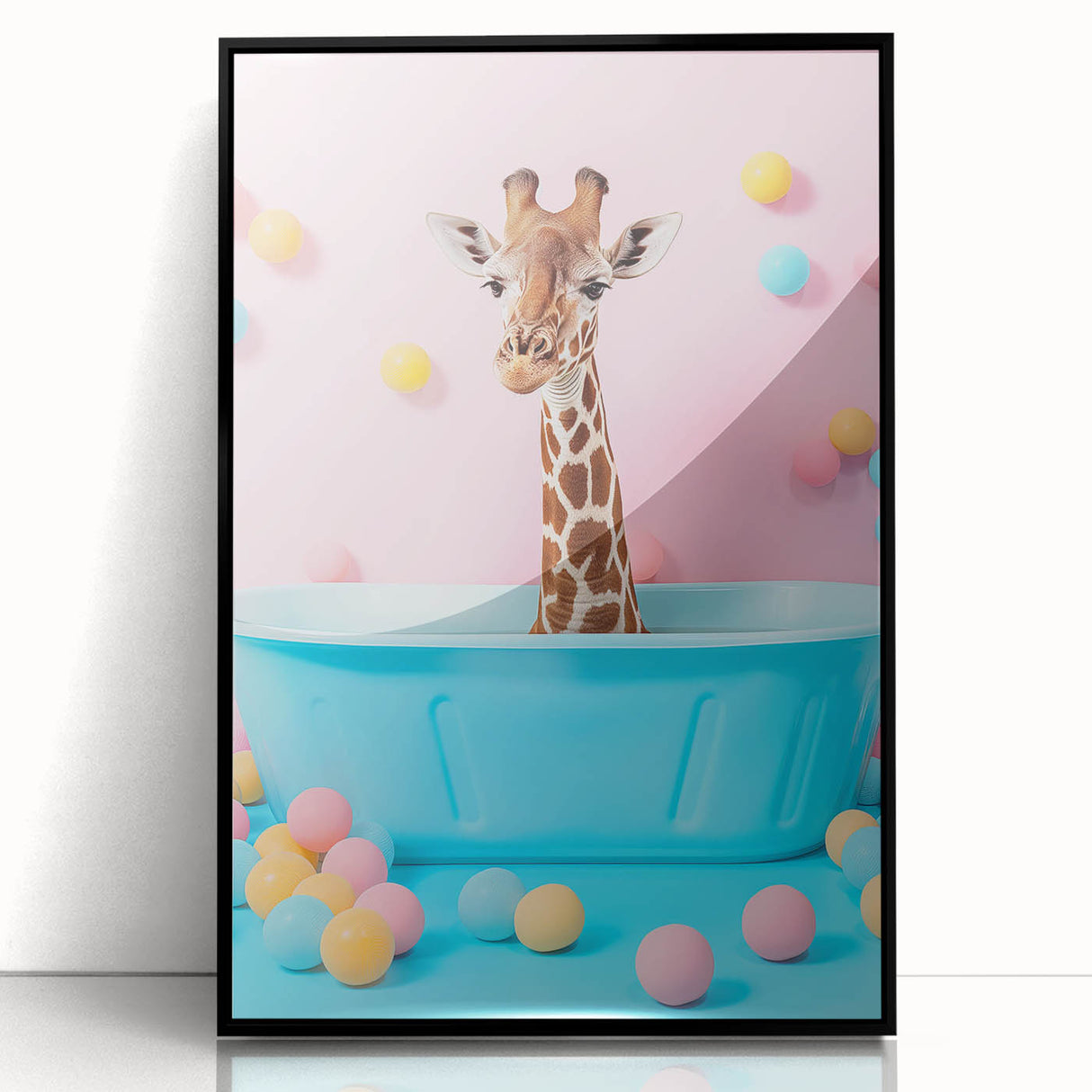 Colorful Giraffe Bathroom Wall Art - Playful Pastel Decor
