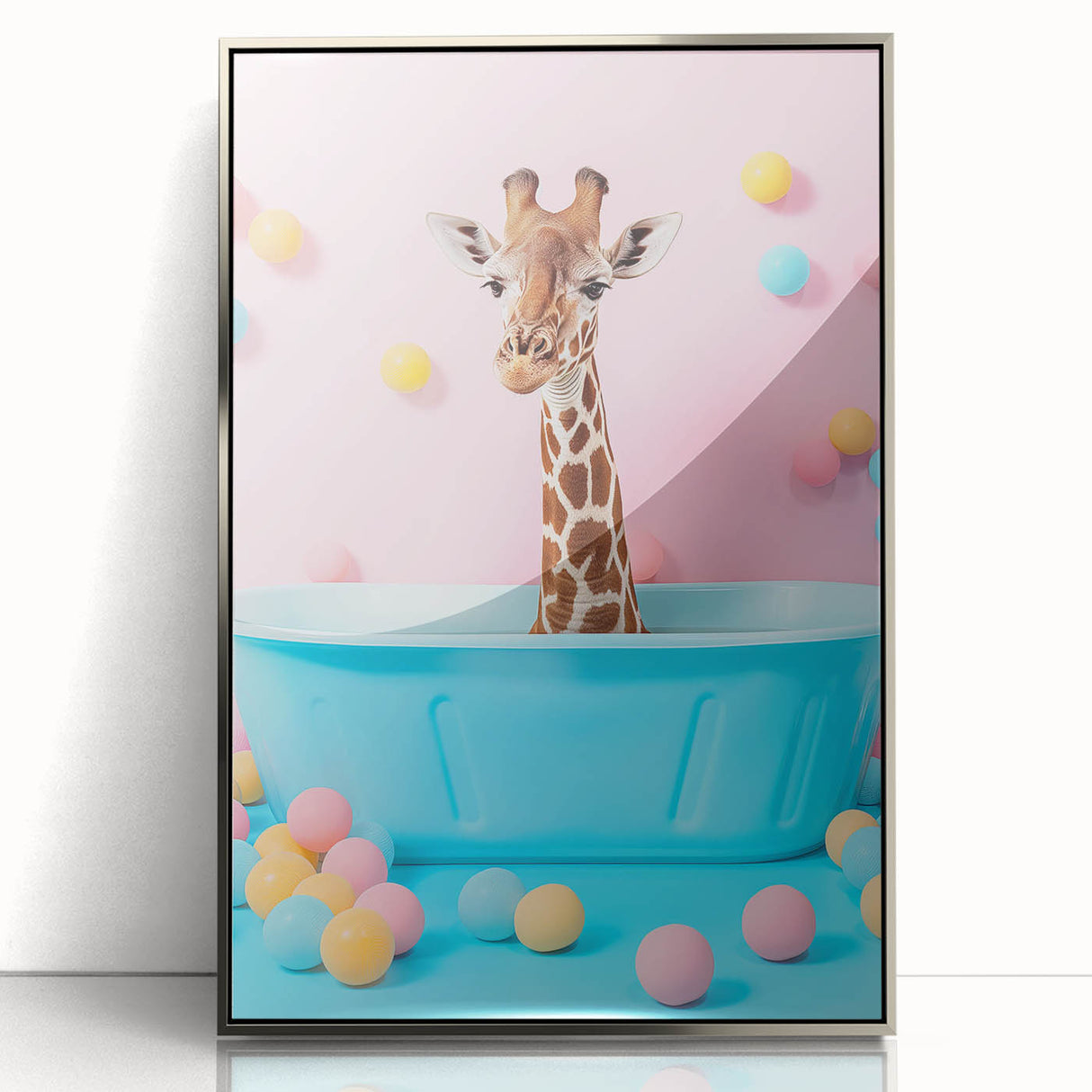 Colorful Giraffe Bathroom Wall Art - Playful Pastel Decor