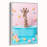 Colorful Giraffe Bathroom Wall Art - Playful Pastel Decor