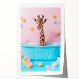 Colorful Giraffe Bathroom Wall Art - Playful Pastel Decor