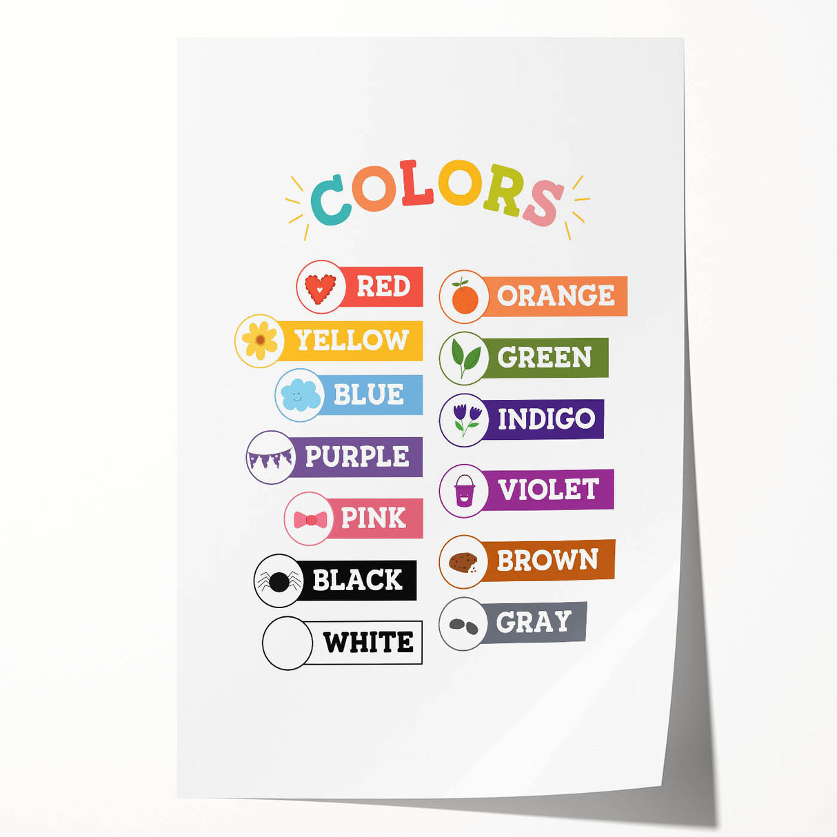 Colors Learning Wall Art - Kids Educational Color Chart Poster