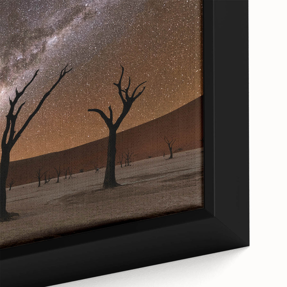 Extra large framed canvas featuring a textured depiction of a Namibian landscape in black with colorful art accents.