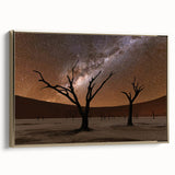 Vintage poster art of an African landscape on extra large framed canvas, featuring a black and colorful palette.