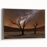 Framed canvas landscape art painting of a serene Namibian scenery in muted earth tones, ideal for bedroom wall decor.
