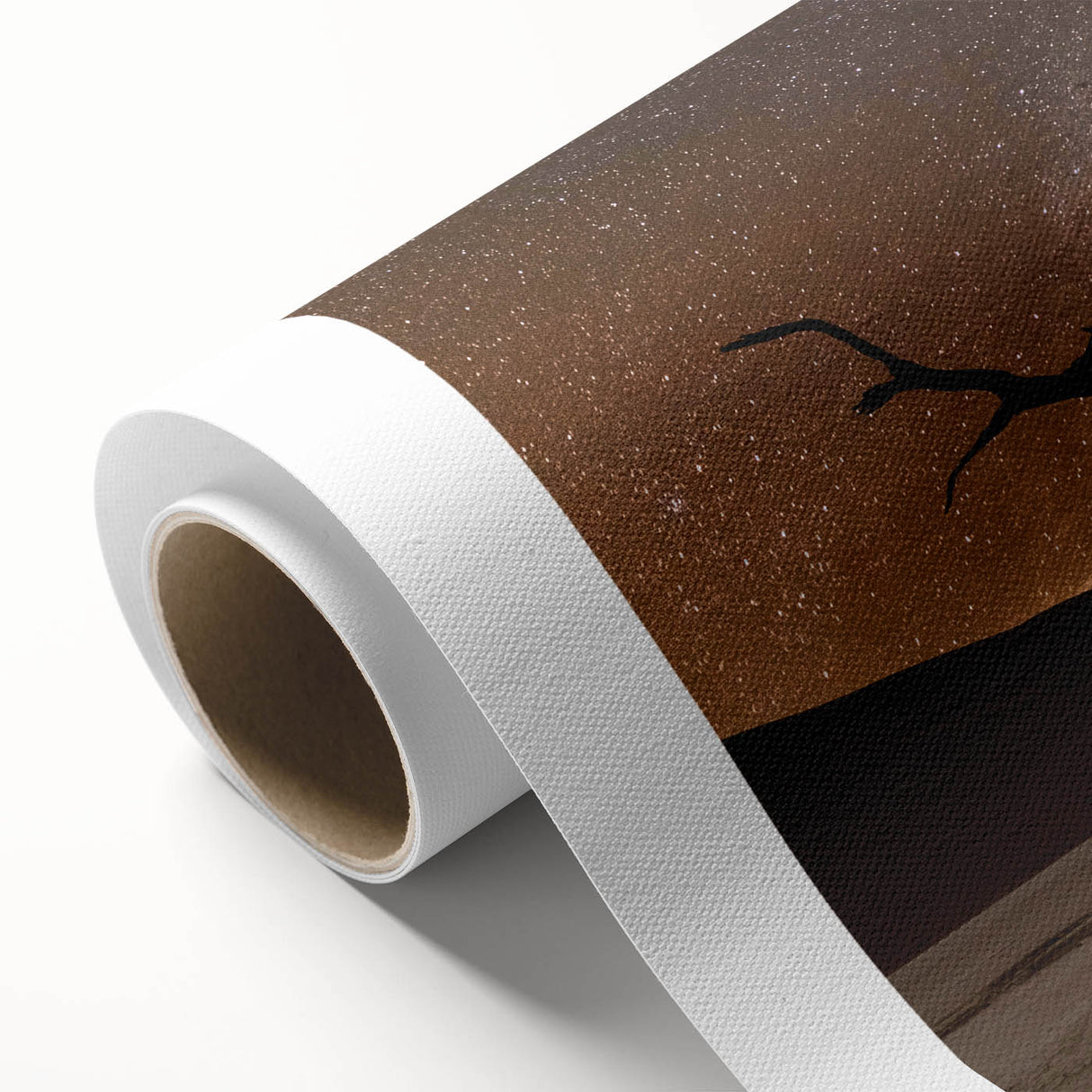 Art deco poster of a Namibian landscape in muted earth tones on rolled canvas, ideal for nursery wall art.