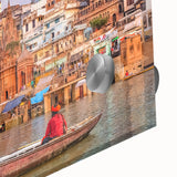 Large abstract wall art depicting Asian scenery in muted earth tones on acrylic glass, suitable for dining room ambiance.