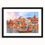 Extra large abstract art print featuring vibrant, colorful Indian scenery, ideal for living room decor.