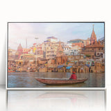 Acrylic print of an Art Deco style Indian landscape in muted earth tones, ideal for modern art wall decor.