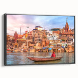 Framed canvas featuring a black and white vintage landscape painting of an Indian scenery, ideal for bedroom wall art.