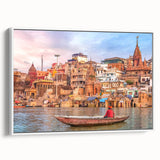 Vintage poster art of an Indian landscape in vibrant colors on a framed canvas, ideal for living room decor.