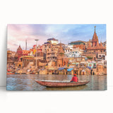 Black and white canvas print of an Indian street scene, ideal for kitchen wall art or bedroom decor.