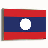 Framed canvas featuring a vintage-style landscape painting of a Laotian scenery in black and gold.
