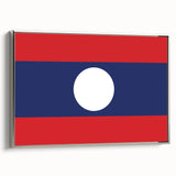 Landscape art painting of a Laos scenery on a framed canvas, featuring vibrant green and blue tones.