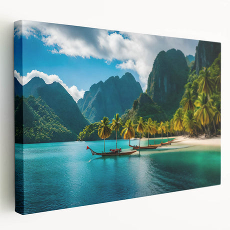 Large art depicting a serene Philippine landscape on stretched canvas, featuring muted green and blue tones.