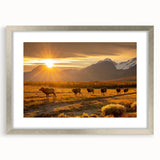 Abstract textured art print of a Yukon scenery in muted earth tones, framed in silver, ideal for bedroom art.