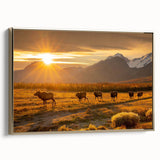 Framed canvas featuring a vintage-style landscape painting of the Yukon, with muted earth tones, ideal for bedroom wall art.