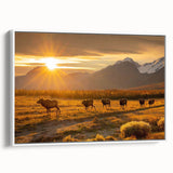 Vintage poster art of Yukon scenery on extra large framed canvas with colorful and black elements.