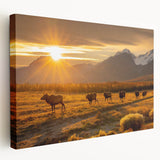 Large art piece of Yukon scenery in muted green and blue tones on stretched canvas, ideal for kitchen wall art.