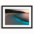 Extra large abstract art print of a colorful Caribbean scenery on textured canvas, framed in black.