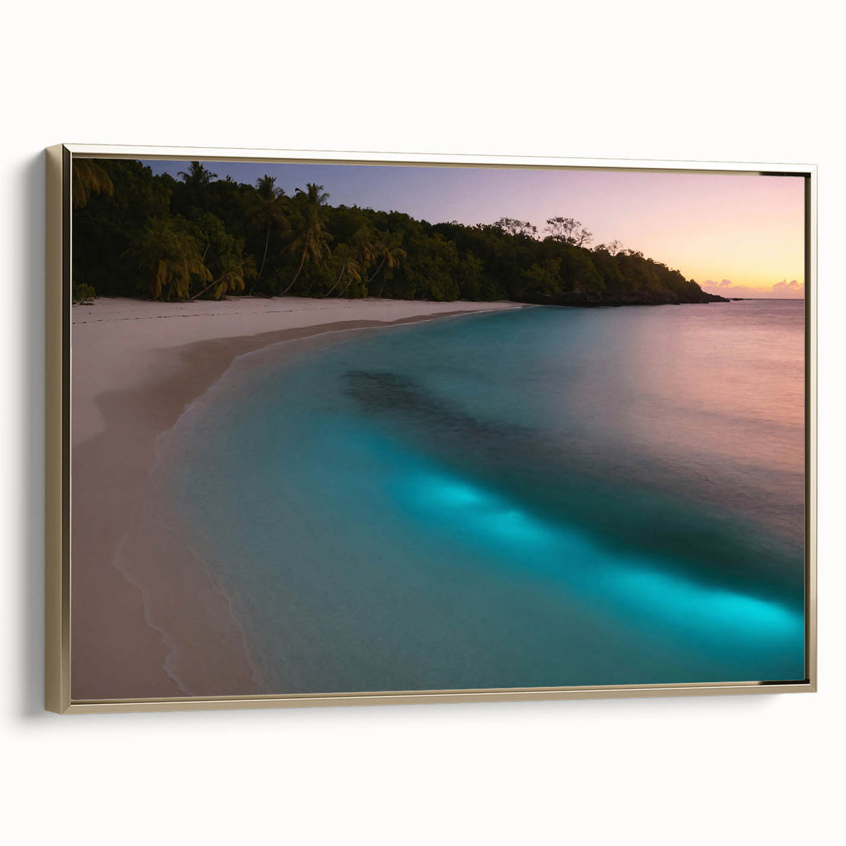 Framed canvas depicting a vintage-style Puerto Rican landscape in muted gold and black tones, ideal for bedroom wall art.