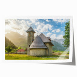 Extra large rolled print of Albanian scenery with vibrant floral elements, ideal for art wall dining room.