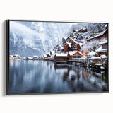 Black and white framed canvas of a vintage Austrian landscape, ideal for bedroom wall art.