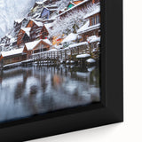 Extra large black wall art featuring a textured, colorful Austrian landscape on framed canvas, ideal for living room decor.