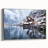 Landscape art painting of an Austrian village in vibrant colors on a framed canvas, ideal for living room decor.