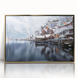 Framed acrylic print of a serene Austrian landscape in muted earth tones, ideal for modern art wall decor.