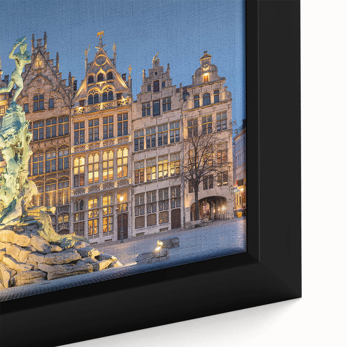 Extra large black wall art featuring a textured, colorful European scenery on a framed canvas, ideal for living room decor.