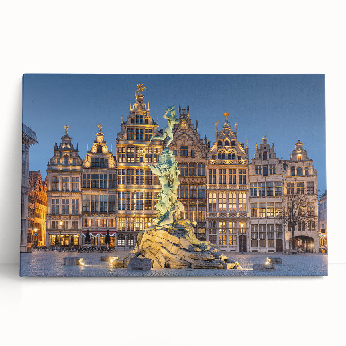 Large black and white stretched canvas of a European cityscape, ideal for kitchen wall art.