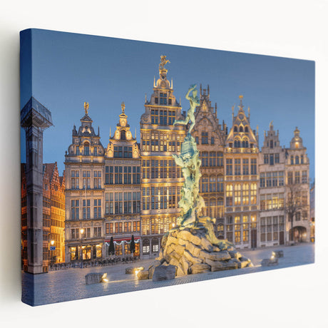 Large canvas print of a European scenic town in muted earth tones, suitable for kitchen wall art.
