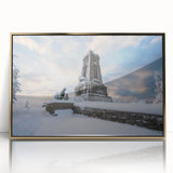 Art deco poster of a European scenery in Bulgaria, framed in gold acrylic, ideal for modern art wall decor.