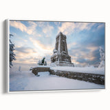 Vintage poster art of a scenic European landscape on framed canvas, featuring vibrant colors, ideal for living room decor.
