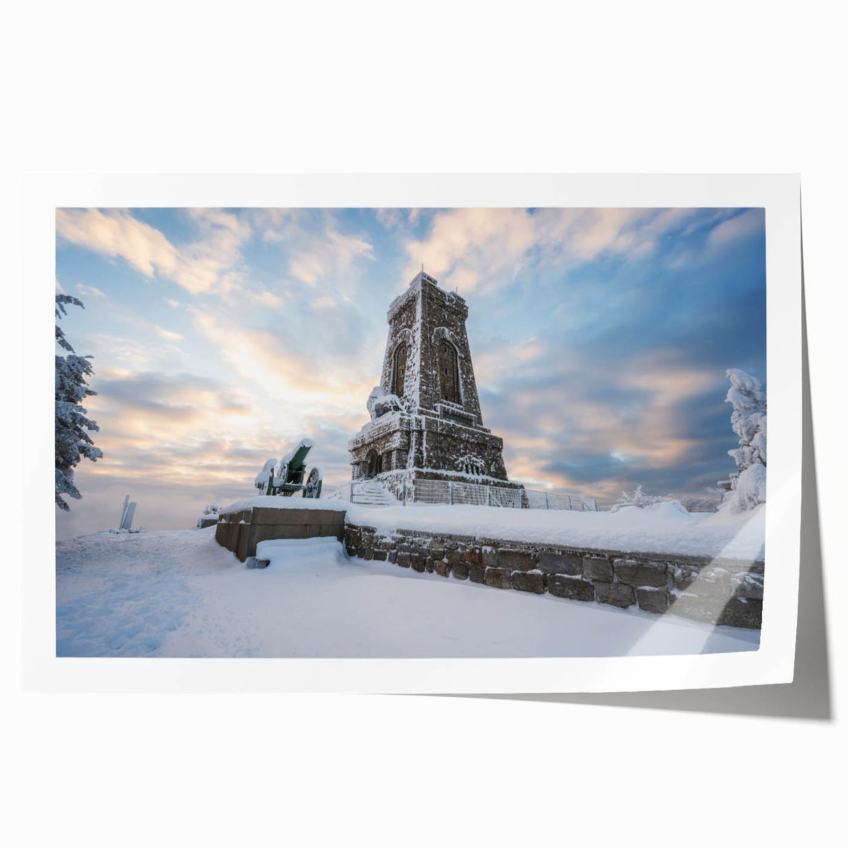 Extra large rolled print of a Bulgarian landscape featuring vibrant green fields and blue skies.