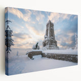 Large scenic artwork of a Bulgarian landscape on stretched canvas, depicted in muted earth tones.