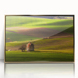 Framed acrylic print of a Czech Republic scenery in art deco style with gold accents, ideal for modern art wall decor.
