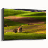 Black and white framed canvas of a vintage Czech Republic landscape, ideal for bedroom decor.