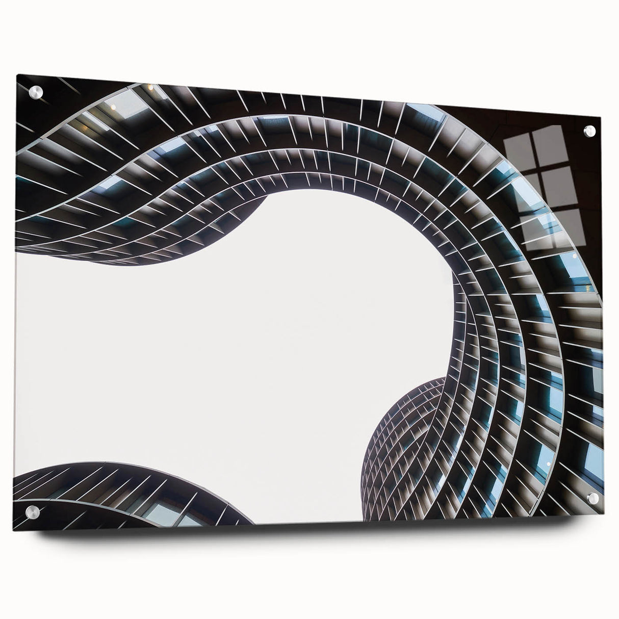 Acrylic glass print of a serene Danish landscape, with cool blue and green tones, ideal for dining room decor.