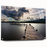 Acrylic print of a serene Cumbria landscape in muted green and blue tones, suitable for bedroom or dining room decor.