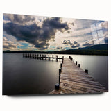 Large abstract wall art of Cumbria's landscape in muted green and blue tones on acrylic glass.