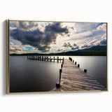 Landscape painting of Cumbria with muted green and gold tones on a black framed canvas, suitable for bedroom wall art.