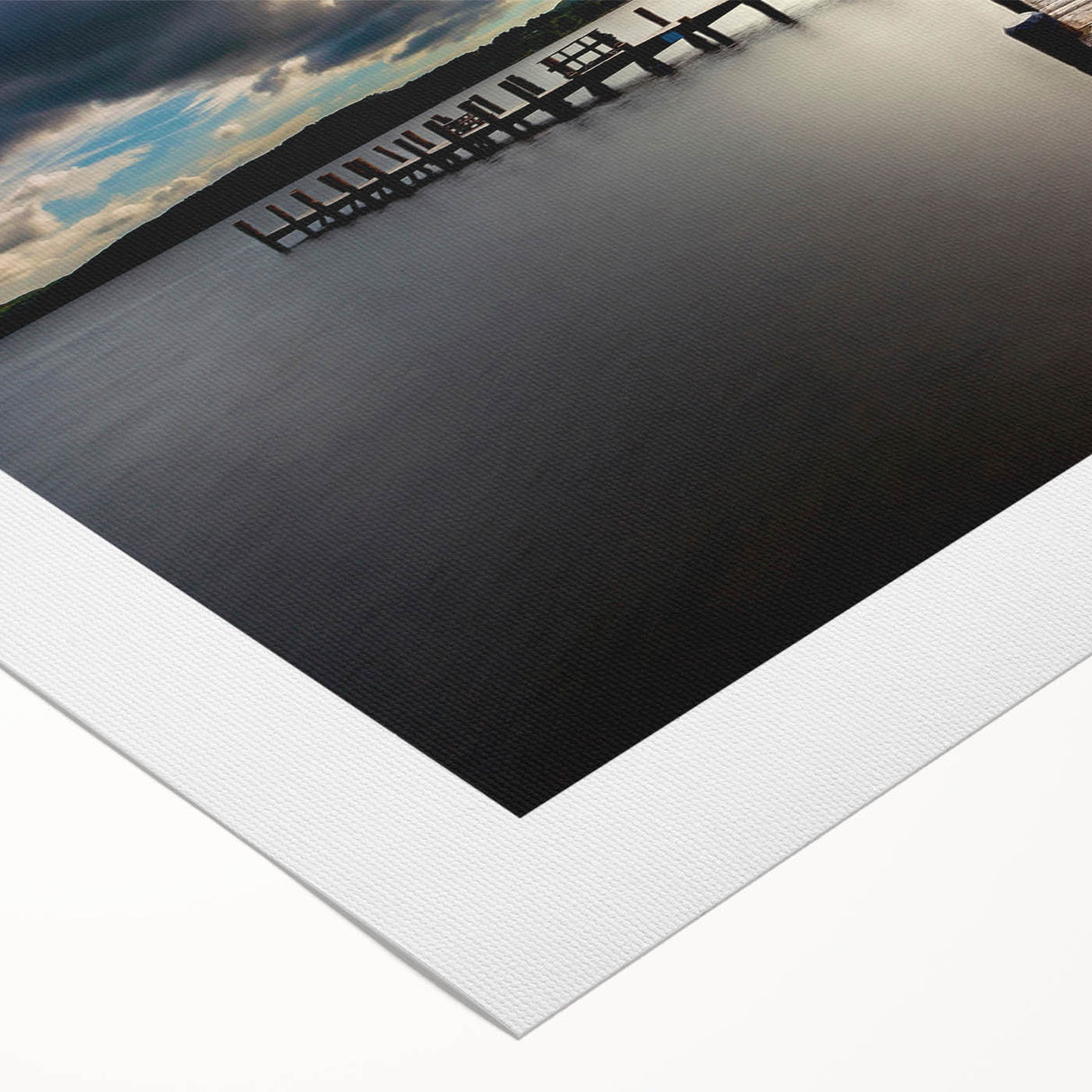 Art deco poster featuring a serene Cumbria landscape in muted green and blue tones on rolled canvas.